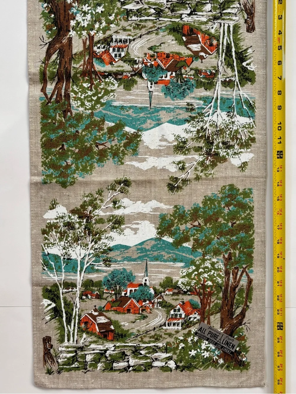 Vintage Parisian Prints Pure Linen Scenic Country Village Tea Towel